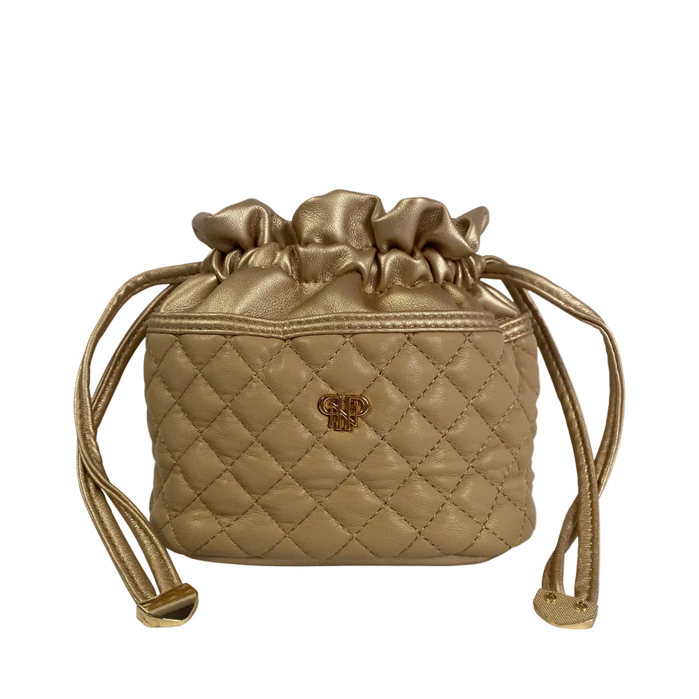 Quilted beige drawstring bag