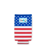 American flag design can cooler with 'Swig' logo on a white background