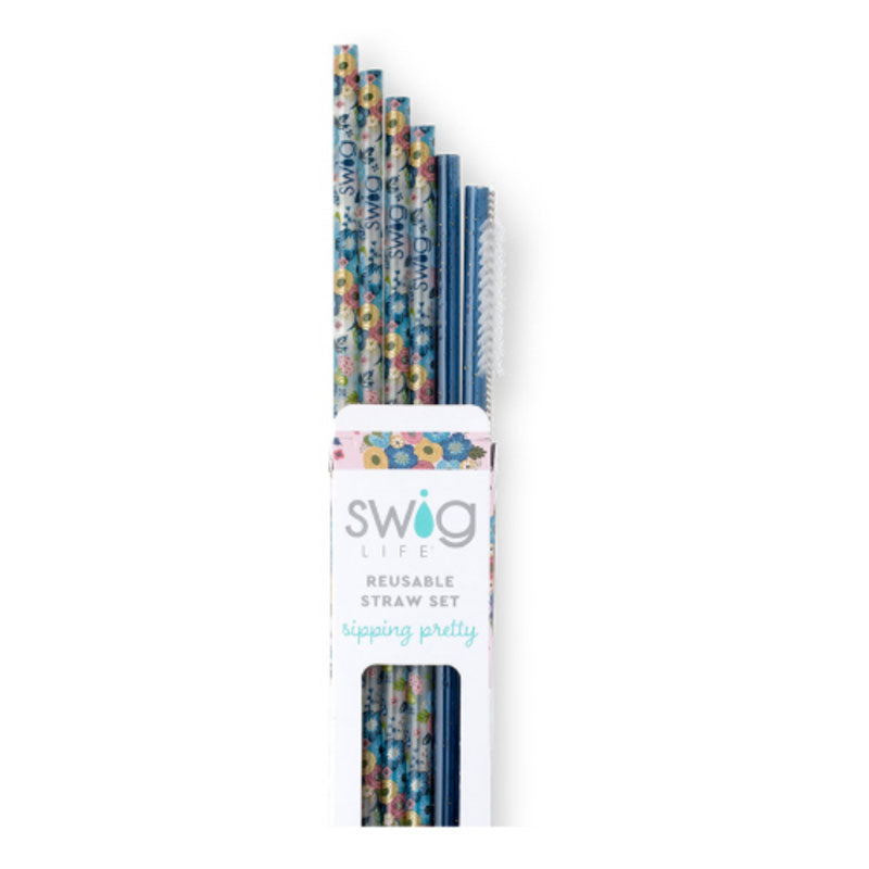 Swig Life Bella Rosa + Navy Glitter Reusable Straw Set