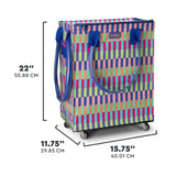Multicolored striped shopping cart with dimensions displayed