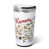 Tumbler with illustrations of Kansas on a white background
