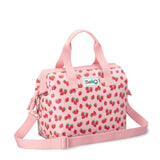 Pink bag with strawberry pattern and 'Swig' logo on a white background