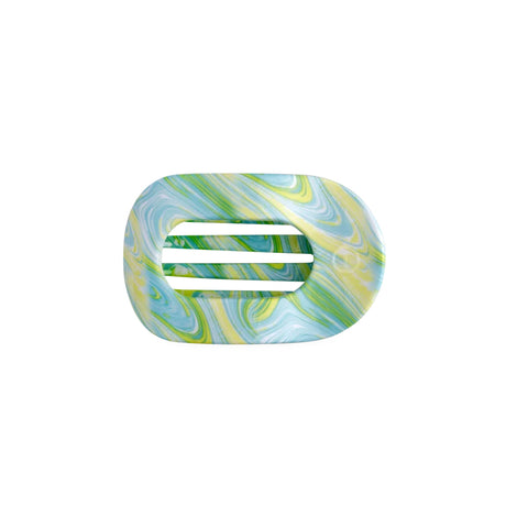 Marbled rectangular object with a central cutout on a white background