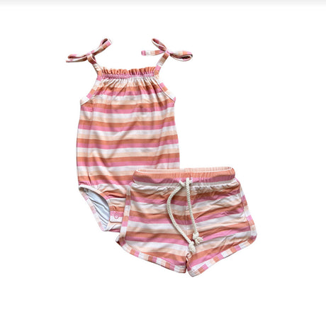 Baby tank bodysuit with matching stripe shorts