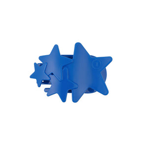 Blue star-shaped clips on a white background