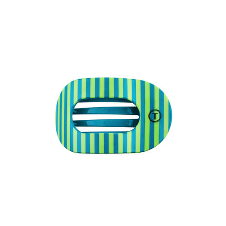 Striped oval hair clip with a central white stripe on a white background