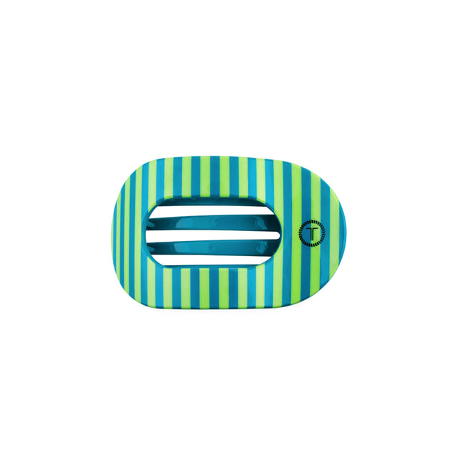 Striped oval hair clip with a central white stripe on a white background