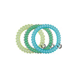 Set of three hair ties in green and blue on a white background