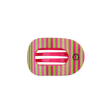 Hair clip with pink and green striped pattern on a white background