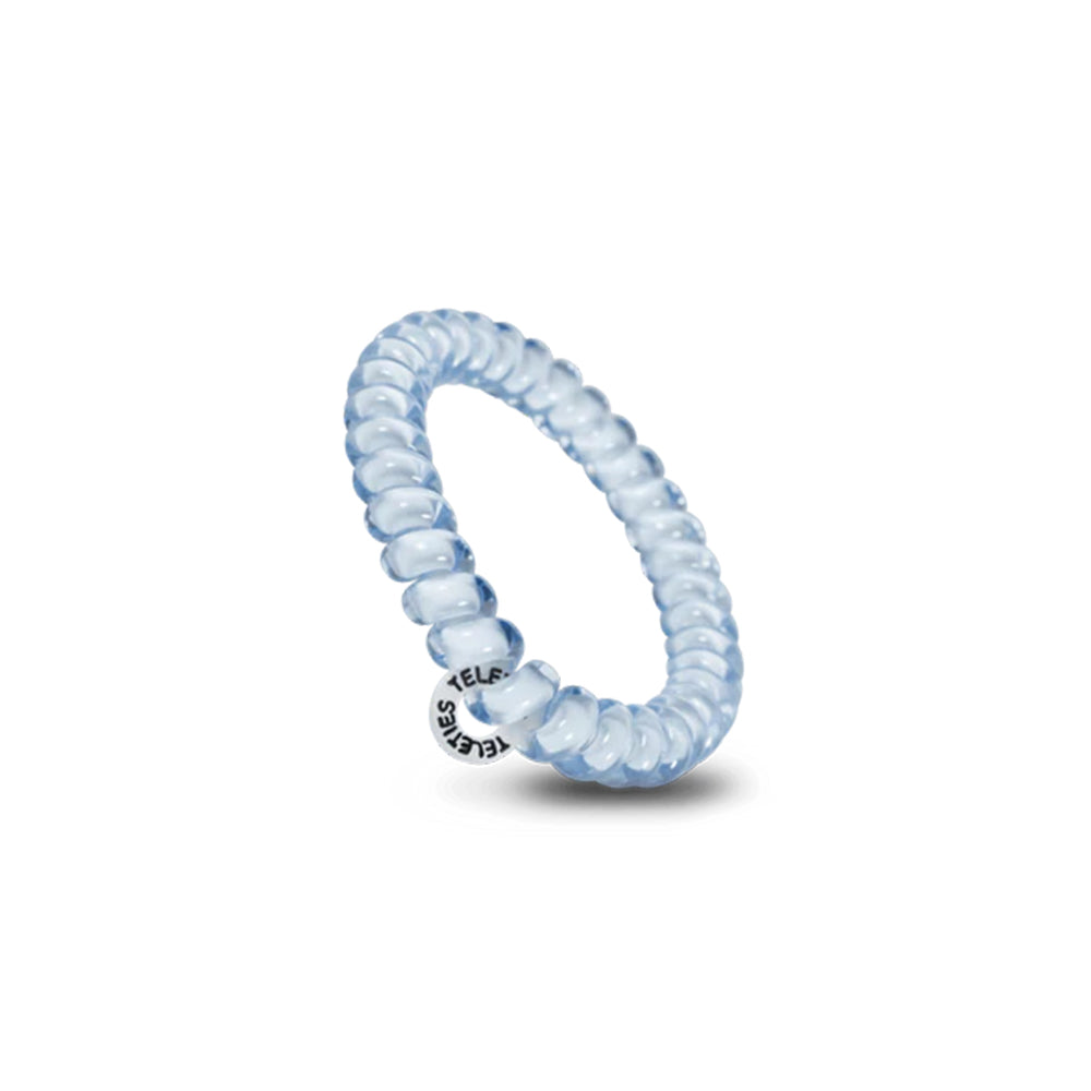 Blue beaded bracelet on a white background