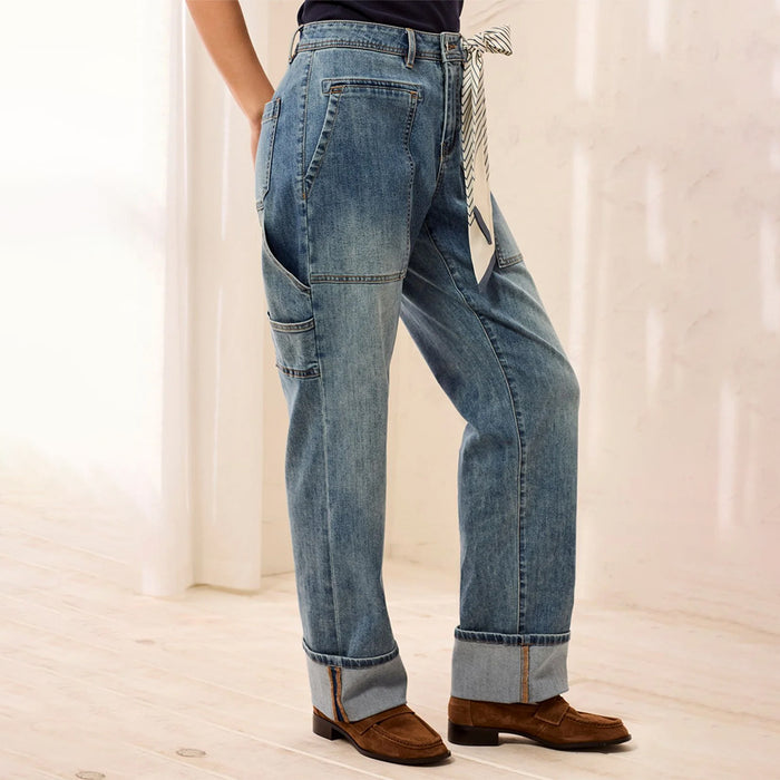Tribal Clothing Co Audrey Carpenter Jeans with Removable Scarf Misty Blue