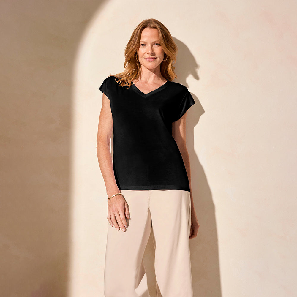 Tribal Clothing Co Black Cap Sleeve V Neck Top