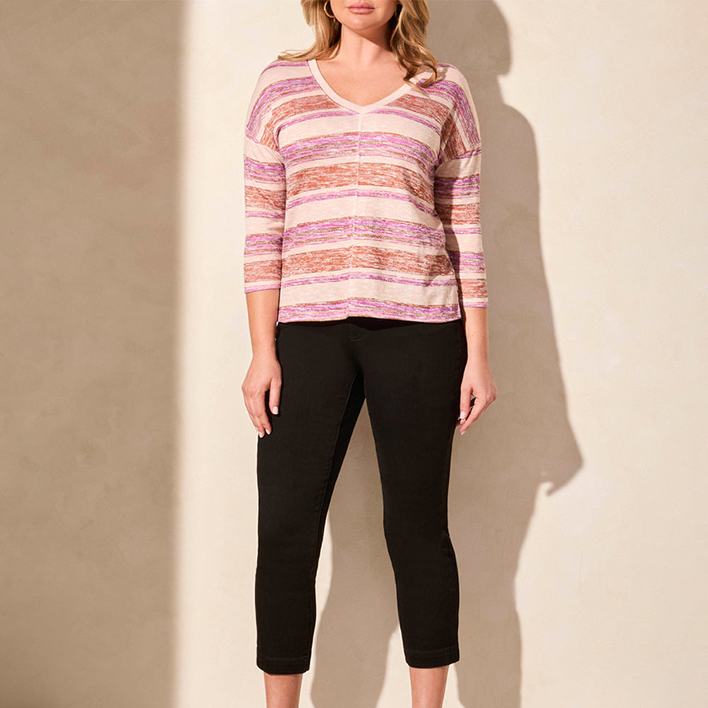 Tribal Clothing Co Combo Print 3/4 Sleeve V-Neck Crew Neck Top-Bayberry