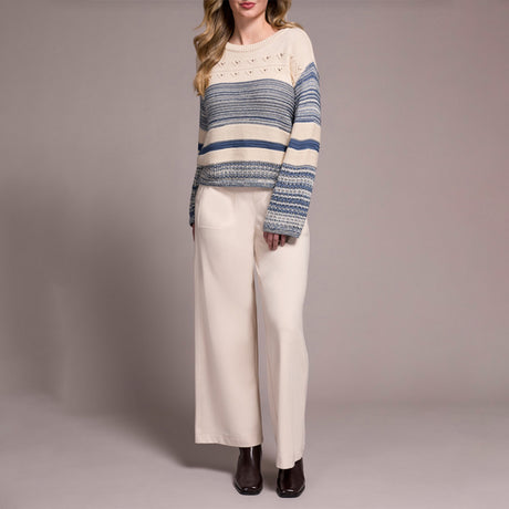 Tribal Clothing Co Long Bell Sleeve Boat Neck Sweater-Slateblue