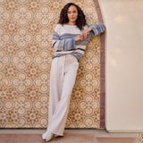 Tribal Clothing Co Long Bell Sleeve Boat Neck Sweater-Slateblue