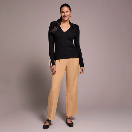 Tribal Clothing Co Long Sleeve Polo Sweater W/Blanket Stitch-Black