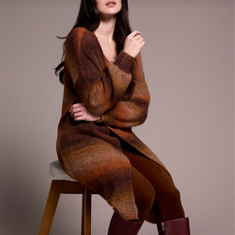 Tribal Clothing Co Long Sweater Cardigan W/Puff Sleeve-M Dk Toffee