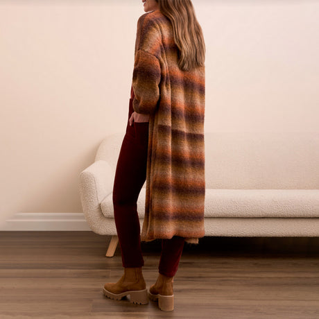 Tribal Clothing Co Long Sweater Cardigan W/Puff Sleeve-M Dk Toffee