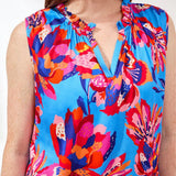 Colorful floral dress with a blue background