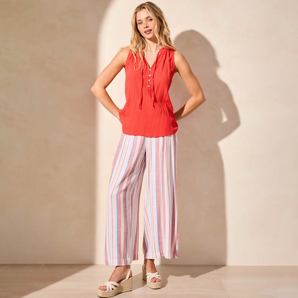 Tribal Clothing Co Sleveless Blouse with Button Placket-Poppy