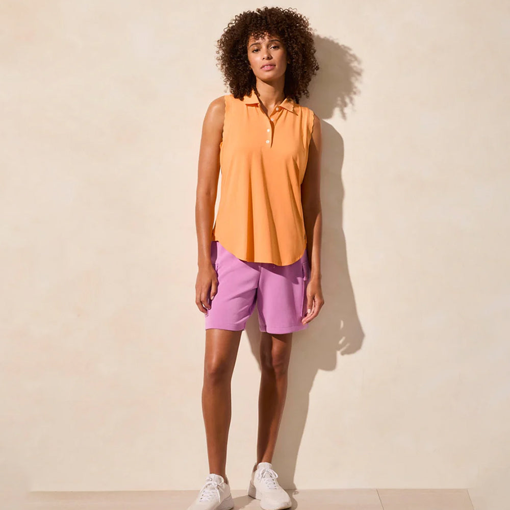 Tribal Clothing Co Sleveless Polo Top with Scallop Edge Rib Details-Melon