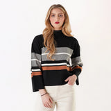 Trisha Tyler Black Multi Stripe Mock Neck Top