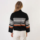 Trisha Tyler Black Multi Stripe Mock Neck Top