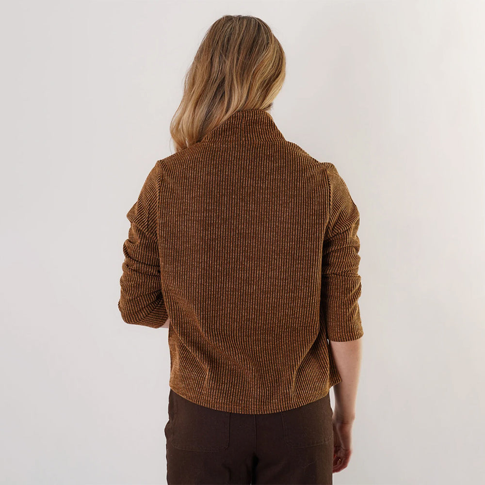 Trisha Tyler Coffee Ribbed Chenille Boxy Pocket Sweater