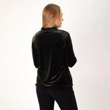Trisha Tyler Green Velvet Ruffle Neck Top