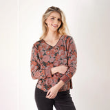Trisha Tyler Orange Multi Floral Reversible V-Neck Top