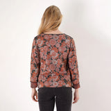 Trisha Tyler Orange Multi Floral Reversible V-Neck Top