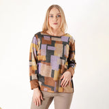 Trisha Tyler Orange Multi Sketch Block Reversible Crew Necklace Top