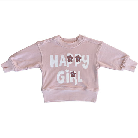 Pink sweatshirt with 'Happy Girl' text on a white background