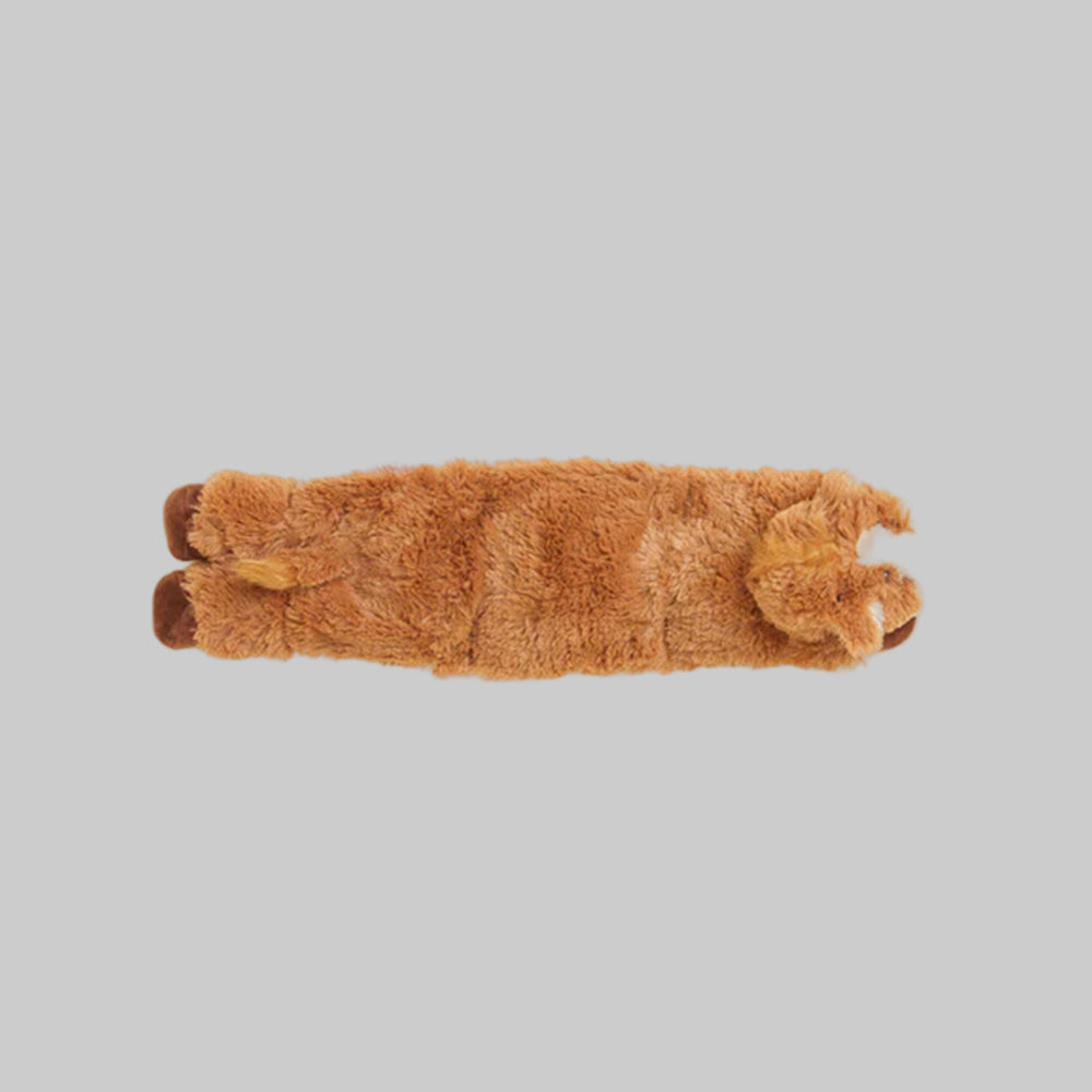 Brown plush toy resembling a horse on a gray background
