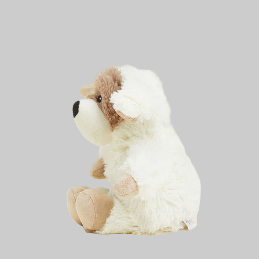 Small plush puppy on a grey background