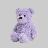 Purple teddy bear on a light gray background