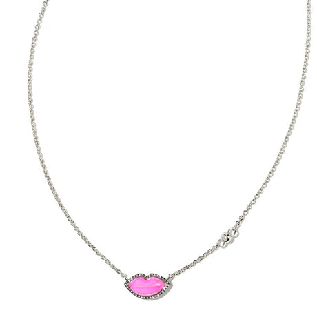 Silver necklace with Hot pink lip pendant